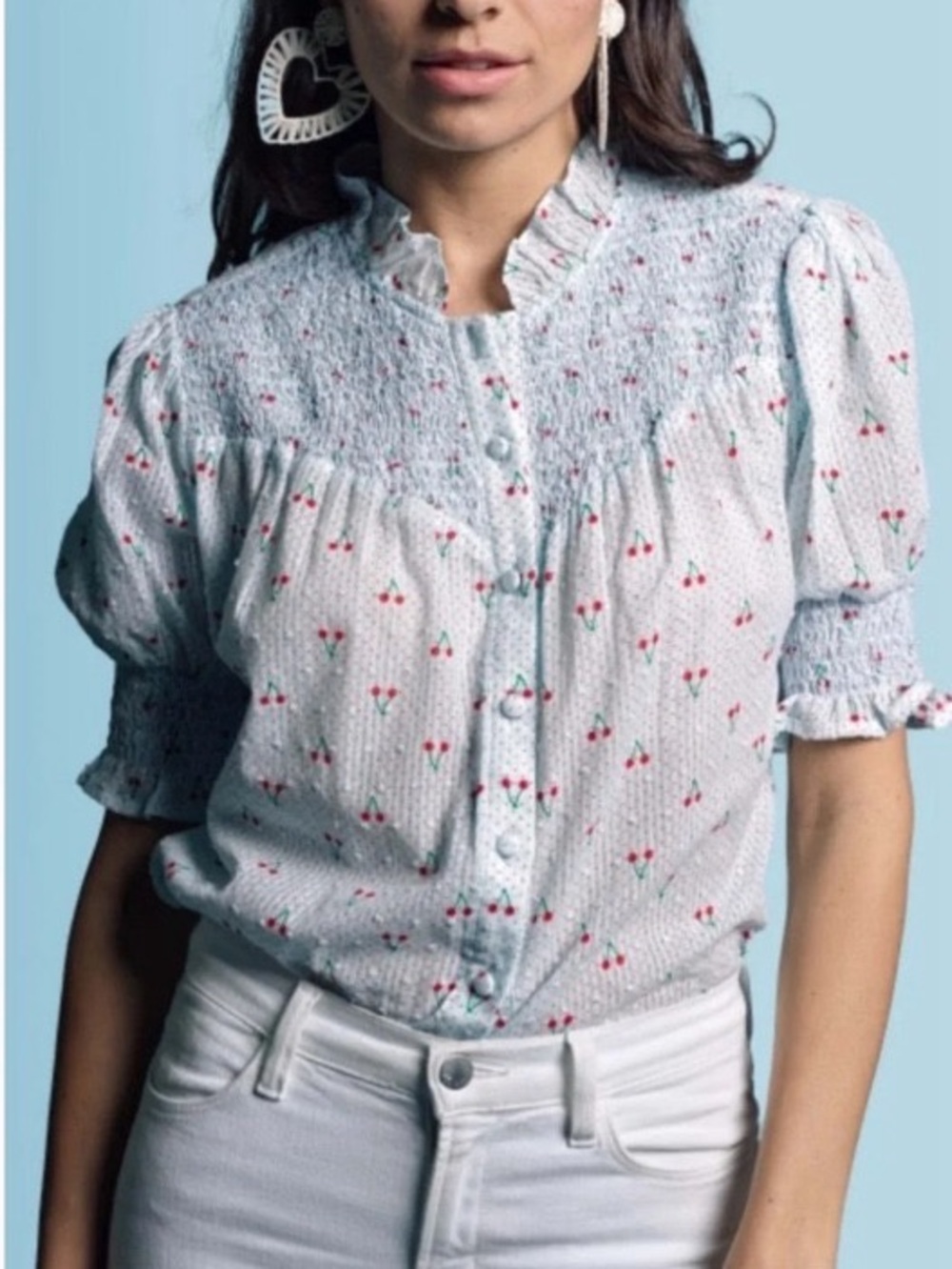 THE SHIRT by Rochelle Behrens The Nicole Shirt Blue - Cherry in Size M